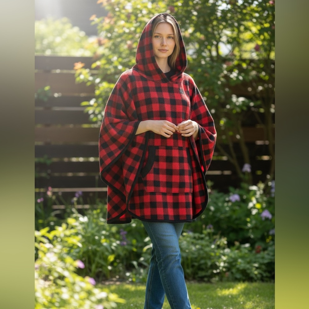 Cuddl Duds Red and Black Plaid Cape